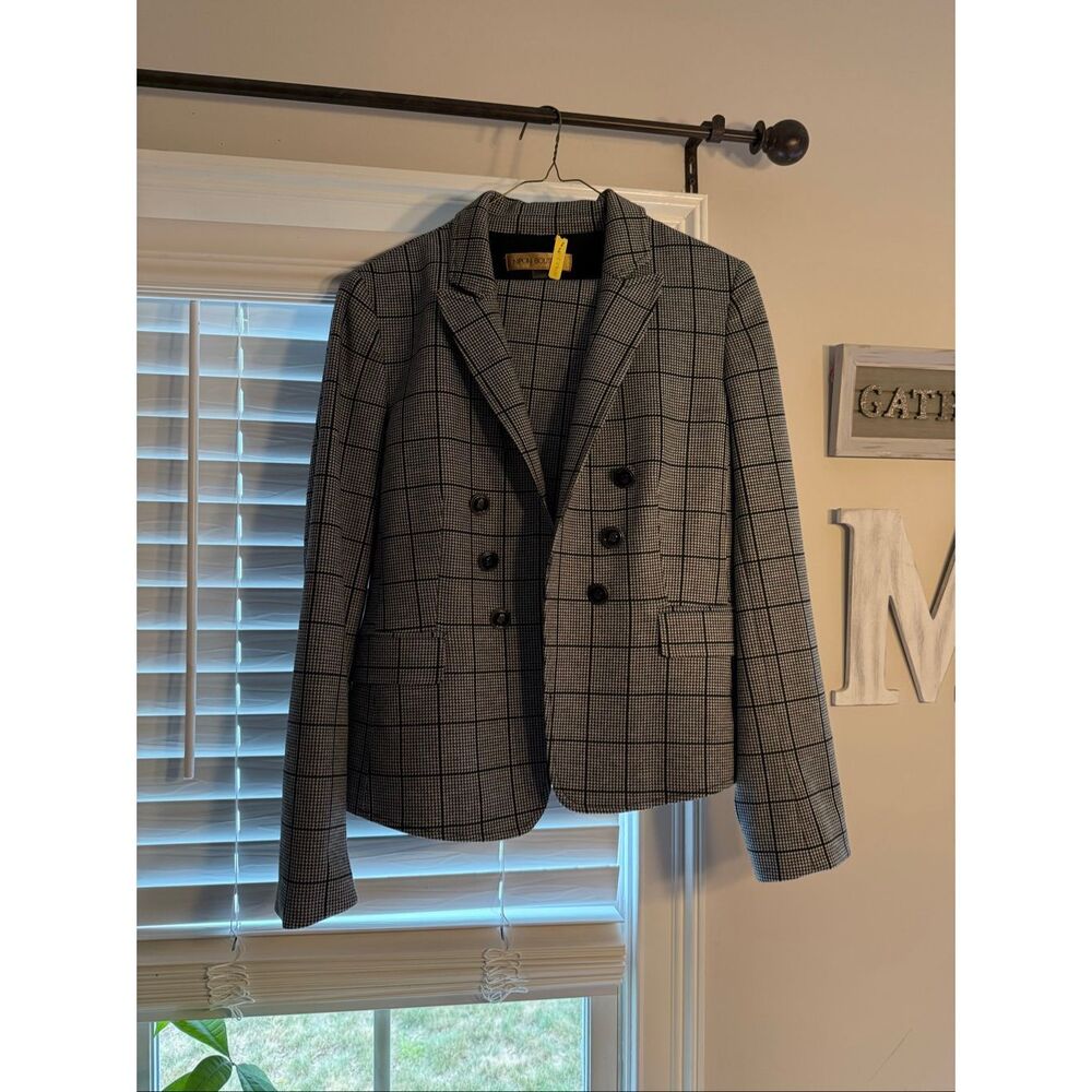 Nipon Boutique Women's 2 Piece Plaid Suit Jacket & Pant Set Gray Black Size 10